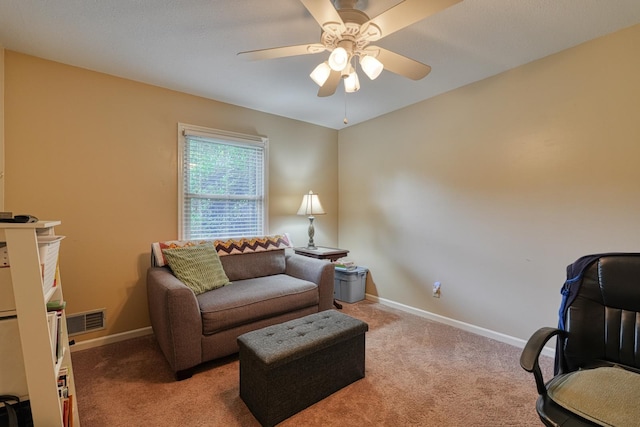 114 Cotswold, Moore, SC 29369 - living room featuring carpet flooring, ceiling fan, and baseboards