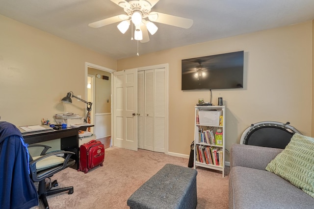 114 Cotswold, Moore, SC 29369 - office area with carpet floors, ceiling fan, and baseboards