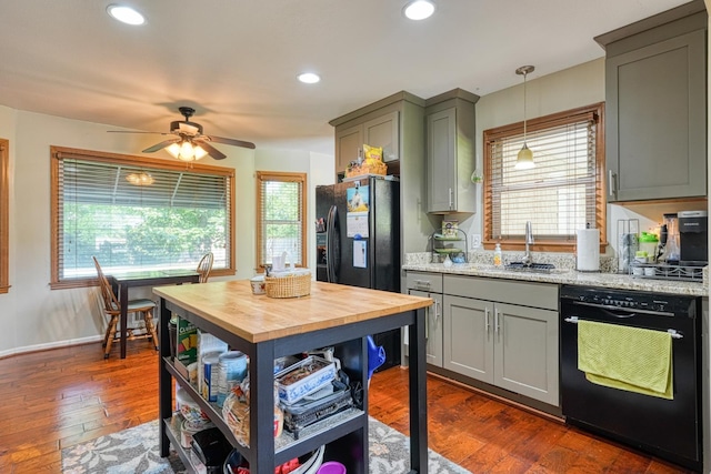 114 Cotswold, Moore, SC 29369 - kitchen featuring black appliances, gray cabinets, ceiling fan, healthy amount of natural light, and recessed lighting