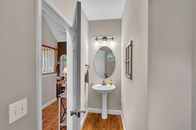2030 Fasana, York, SC 29745 - bathroom featuring wood finished floors, baseboards, a sink, and a ceiling fan