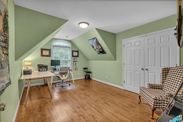 2030 Fasana, York, SC 29745 - home office with wood finished floors, baseboards, and lofted ceiling