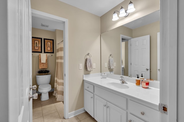 2030 Fasana, York, SC 29745 - bathroom with tile patterned flooring, toilet, vanity, baseboards, and curtained shower