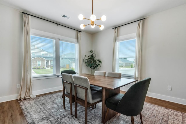609 Cartmel, Greer, SC 29651 - dining space featuring a chandelier, baseboards, and wood finished floors