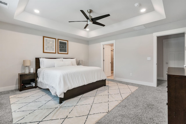 609 Cartmel, Greer, SC 29651 - bedroom featuring a raised ceiling, light colored carpet, baseboards, recessed lighting, and ceiling fan
