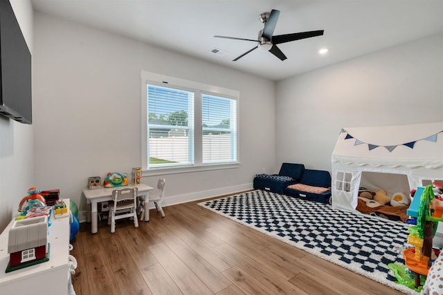 609 Cartmel, Greer, SC 29651 - rec room featuring a ceiling fan, wood finished floors, recessed lighting, and baseboards