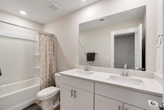 609 Cartmel, Greer, SC 29651 - full bath with double vanity, toilet, shower / tub combo with curtain, and recessed lighting