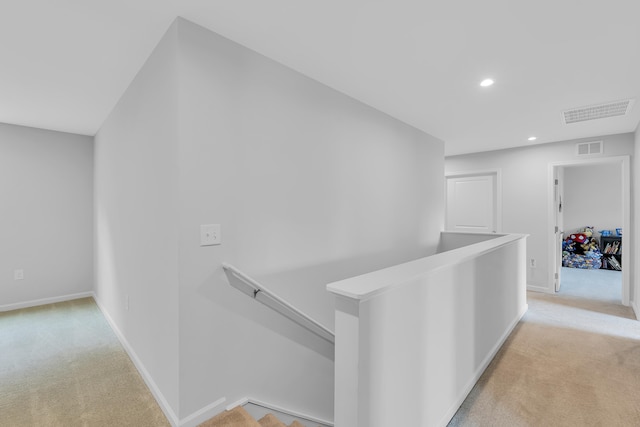 2097 Evanston, Wellford, SC 29385 - hall with an upstairs landing, light colored carpet, recessed lighting, and baseboards