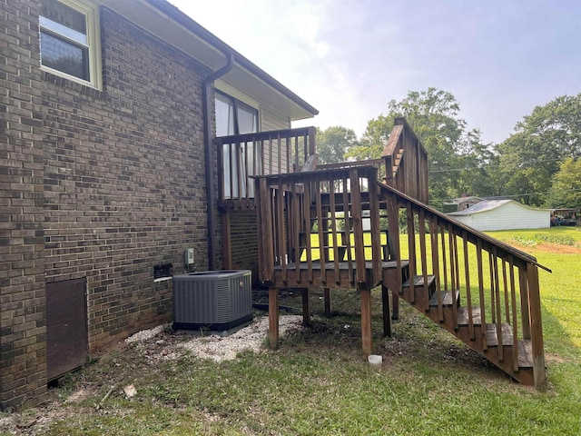 109 Berry, Boiling Springs, SC 29316 - wooden deck with central AC, stairs, and a lawn