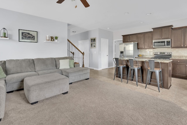 241 Hartleigh, Lyman, SC 29365 - living area with a ceiling fan, stairs, recessed lighting, and baseboards