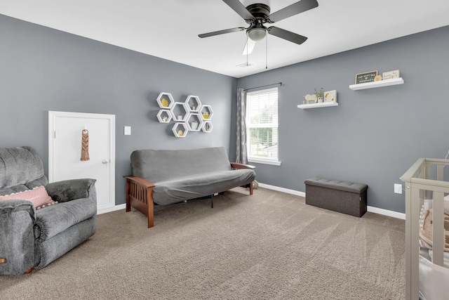 241 Hartleigh, Lyman, SC 29365 - living area featuring a ceiling fan, carpet, and baseboards
