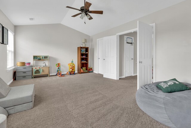 241 Hartleigh, Lyman, SC 29365 - living area with a ceiling fan, vaulted ceiling, carpet flooring, and baseboards