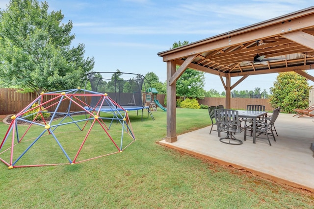 241 Hartleigh, Lyman, SC 29365 - view of yard with a playground, a trampoline, a gazebo, a patio area, and ceiling fan