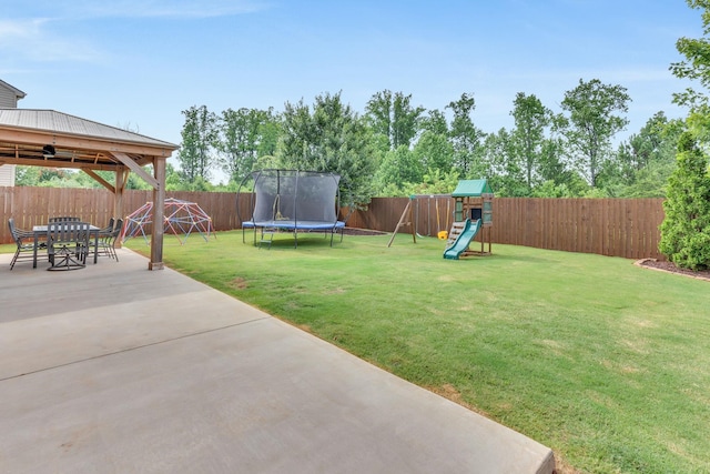 241 Hartleigh, Lyman, SC 29365 - view of yard with a trampoline, a playground, a patio, a gazebo, and outdoor dining area