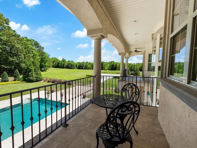 220 Fincher, Pauline, SC 29374 - balcony with view of pool, view of scattered trees, and a ceiling fan