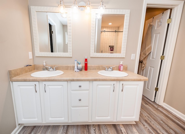 477 Cresthaven, Boiling Springs, SC 29316 - full bathroom featuring double vanity, wood finished floors, and a shower