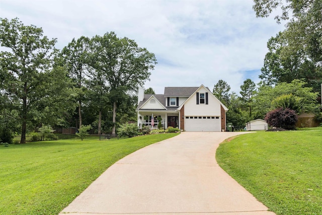 477 Cresthaven, Boiling Springs, SC 29316 - view of front of house with a front yard, concrete driveway, a chimney, and brick siding