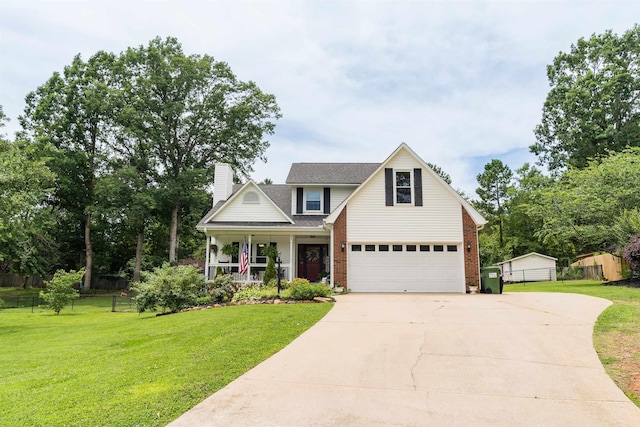 477 Cresthaven, Boiling Springs, SC 29316 - traditional-style house with covered porch, driveway, brick siding, a chimney, and a garage