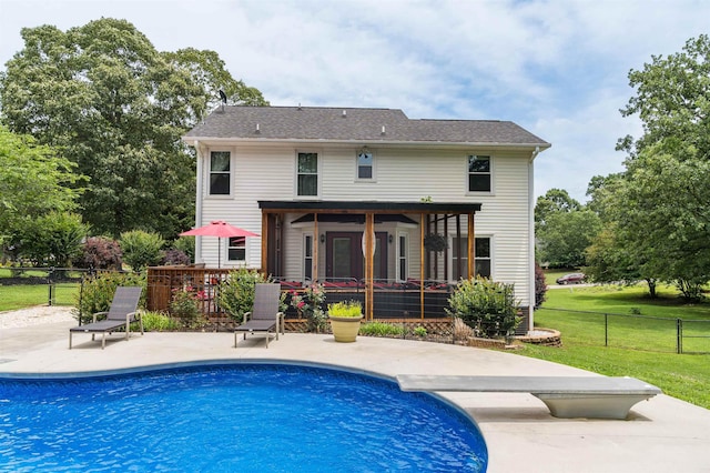 477 Cresthaven, Boiling Springs, SC 29316 - rear view of house featuring a sunroom, a patio area, and an outdoor pool