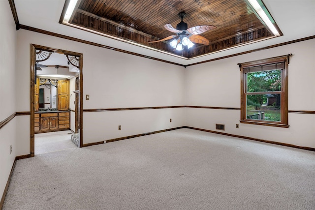 268 Margate, Chesnee, SC 29323 - unfurnished room featuring a raised ceiling, light carpet, baseboards, a ceiling fan, and wood ceiling