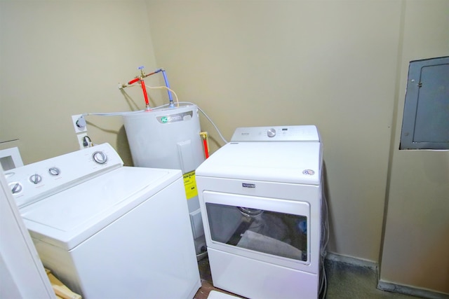181 Peach, Inman, SC 29349 - laundry room featuring washer and dryer, electric panel, and water heater