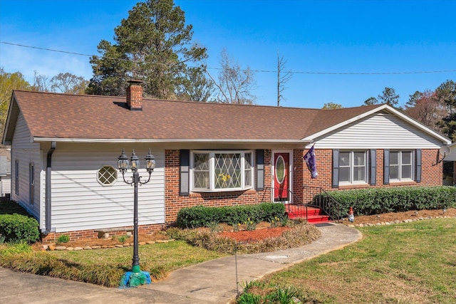 109 Pinewood, Clinton, SC 29325 - single story home with a chimney, a front lawn, roof with shingles, and brick siding