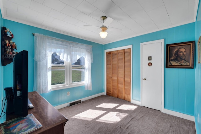 109 Pinewood, Clinton, SC 29325 - carpeted bedroom featuring a closet, ceiling fan, and crown molding