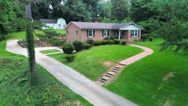 119 Hillside Dr, Gaffney, SC 29340 - single story home featuring brick siding, a chimney, a front lawn, and driveway