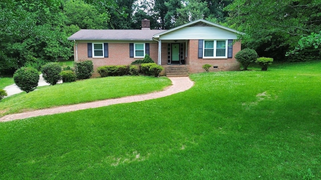 119 Hillside Dr, Gaffney, SC 29340 - ranch-style home with brick siding, a chimney, and a front yard