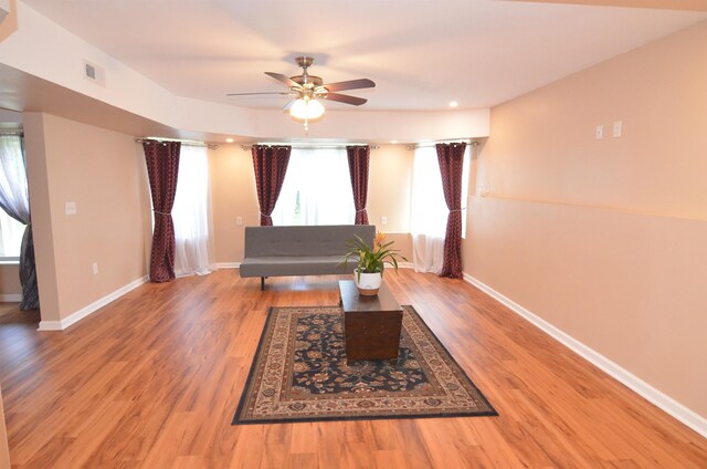 108 Dillard Crk, Greer, SC 29651 - living room featuring plenty of natural light, a ceiling fan, wood finished floors, and recessed lighting
