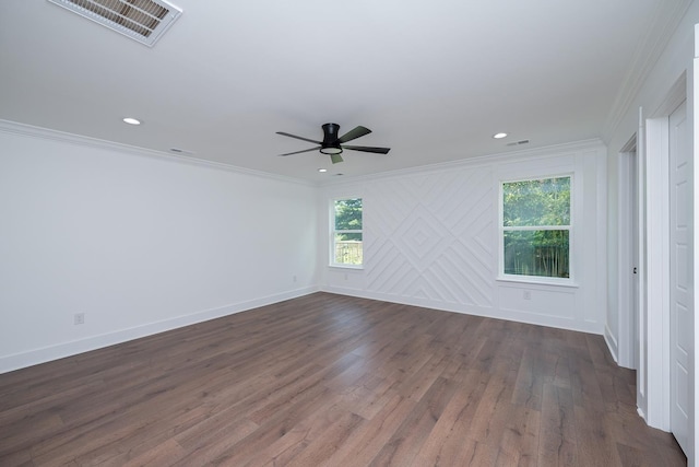 103 Cedar Fls, Fountain Inn, SC 29644 - spare room with ornamental molding, a ceiling fan, dark wood finished floors, and recessed lighting