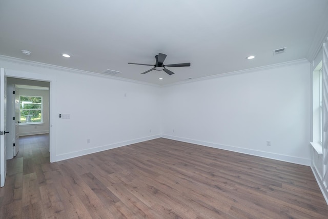 103 Cedar Fls, Fountain Inn, SC 29644 - empty room with a ceiling fan, crown molding, dark wood-type flooring, and recessed lighting