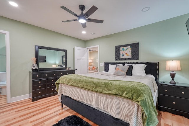 627 Branch, Woodruff, SC 29388 - bedroom featuring light wood-type flooring, recessed lighting, a ceiling fan, and ensuite bathroom