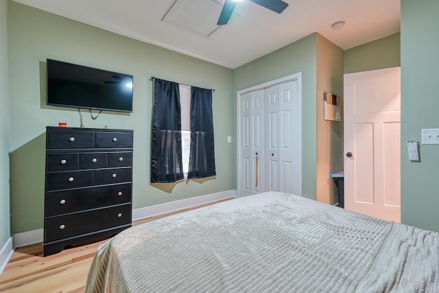 627 Branch, Woodruff, SC 29388 - bedroom with light wood-style flooring, a closet, and a ceiling fan
