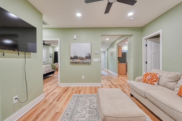 627 Branch, Woodruff, SC 29388 - living area with ceiling fan, light wood finished floors, and recessed lighting