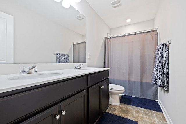 259 Millen, Woodruff, SC 29388 - full bath featuring double vanity, stone finish floors, and a shower with curtain