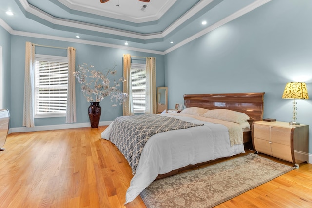 410 Anchorage, Inman, SC 29349 - bedroom featuring ornamental molding, wood finished floors, a raised ceiling, and a ceiling fan