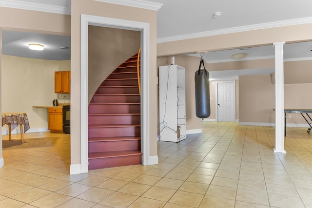 410 Anchorage, Inman, SC 29349 - staircase with tile patterned flooring and crown molding