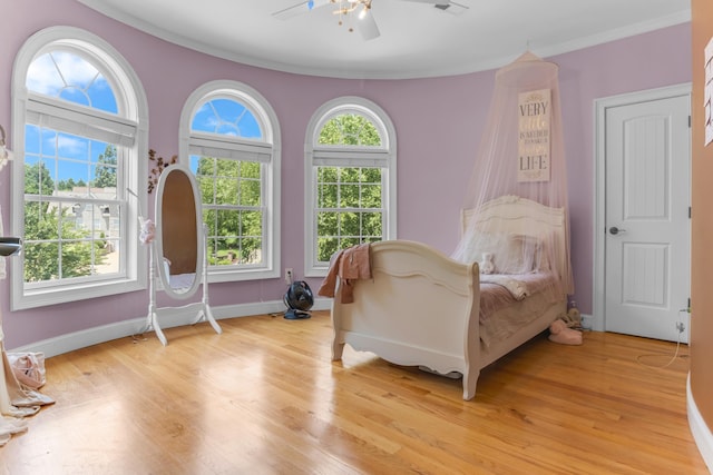 410 Anchorage, Inman, SC 29349 - bedroom with light wood finished floors, ornamental molding, and ceiling fan