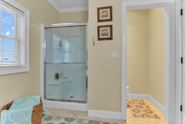 410 Anchorage, Inman, SC 29349 - full bath with crown molding, tile patterned floors, and a shower stall