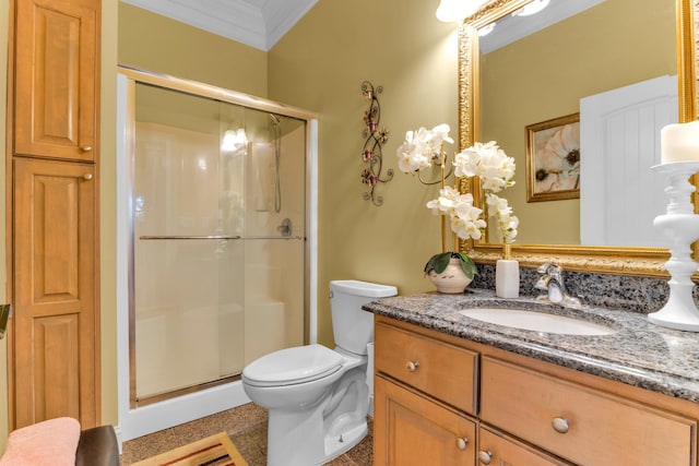 410 Anchorage, Inman, SC 29349 - bathroom with vanity, a stall shower, and crown molding