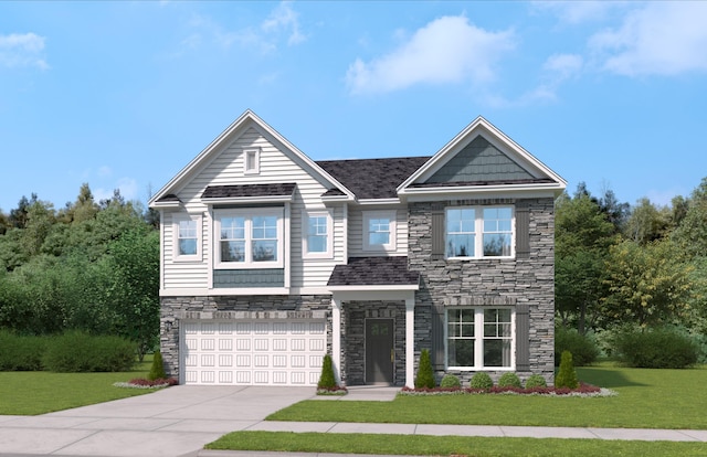 2038 Zanes Crk, Inman, SC 29349 - view of front of house with stone siding, a front lawn, driveway, and a garage