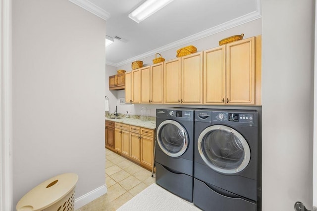 325 Reflection, Lyman, SC 29365 - washroom with independent washer and dryer, cabinet space, ornamental molding, and light tile patterned flooring