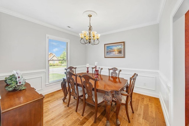 325 Reflection, Lyman, SC 29365 - dining room featuring a chandelier, ornamental molding, light wood-type flooring, and a wainscoted wall
