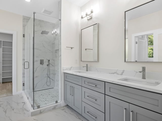 162 Clearcreek, Boiling Springs, SC 29316 - full bath with a marble finish shower, marble look tile flooring, and double vanity