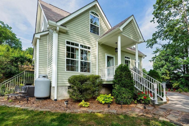 387 Goodview, Hendersonville, NC 28792 - view of front of home with stairway and a shingled roof