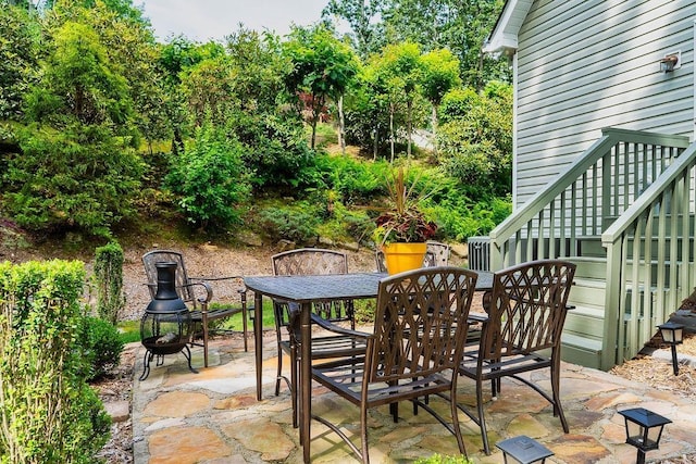 387 Goodview, Hendersonville, NC 28792 - view of patio / terrace featuring outdoor dining area and stairway
