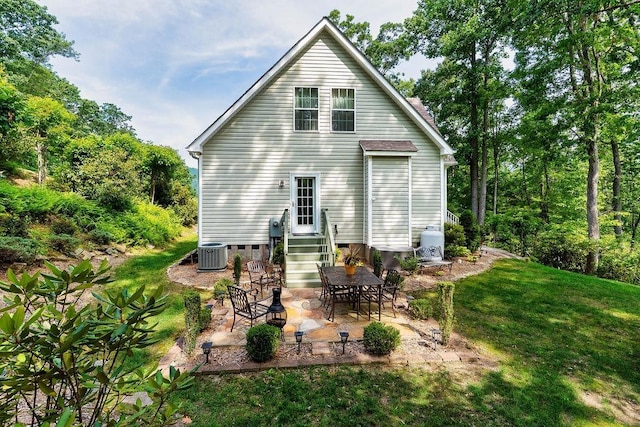 387 Goodview, Hendersonville, NC 28792 - back of property with crawl space, a patio, a lawn, and entry steps