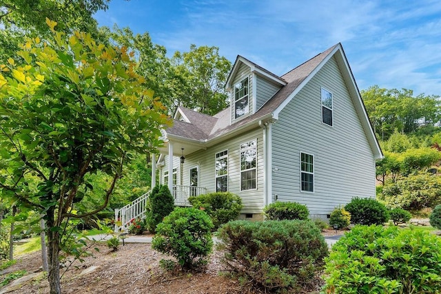 387 Goodview, Hendersonville, NC 28792 - view of side of home featuring crawl space and roof with shingles