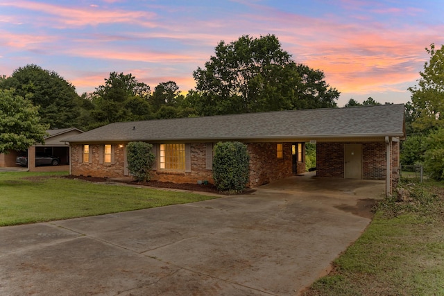 207 Oakmont Dr, Spartanburg, SC 29316 - ranch-style house featuring driveway, brick siding, a front lawn, and a carport