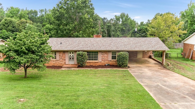 207 Oakmont Dr, Spartanburg, SC 29316 - single story home with brick siding, concrete driveway, a shingled roof, a chimney, and a carport